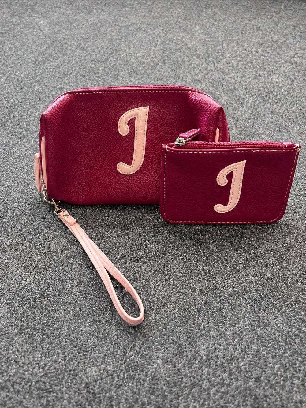 Pink Monogram J Cosmetic Bag & Coin Purse Set Y2K Preppy